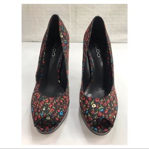 ALDO Open Toe Caged Flower Print Heels  Women’s Size :39